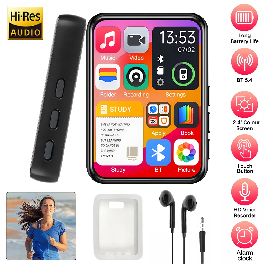 2.4 Inch TouchScreen MP3 Player Built-in 32GB Bluetooth MP3 Walkman Memory Expansion Audio Recording Music Player Video Playback