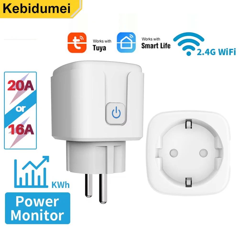 20A/16A EU Smart Socket WiFi Smart Plug Power Monitoring Timing Function Voice Control Works for Tuya APP Alex Google Home