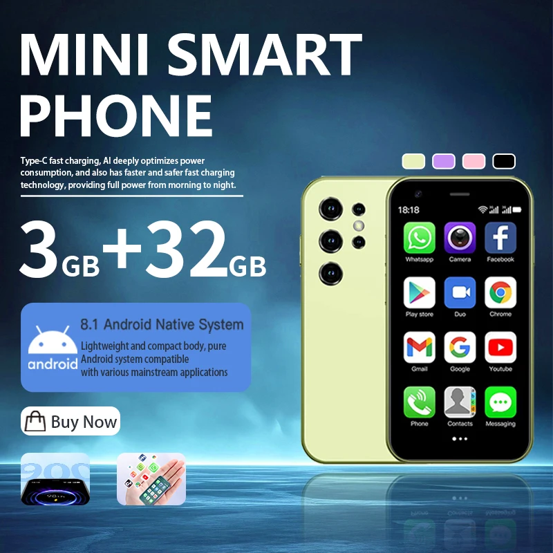 New 2025 Hot Selling Mini 24 3G Phone 3+32GB Small Android Dual SIM Smartphone Supports Google Play Multi Color Selection