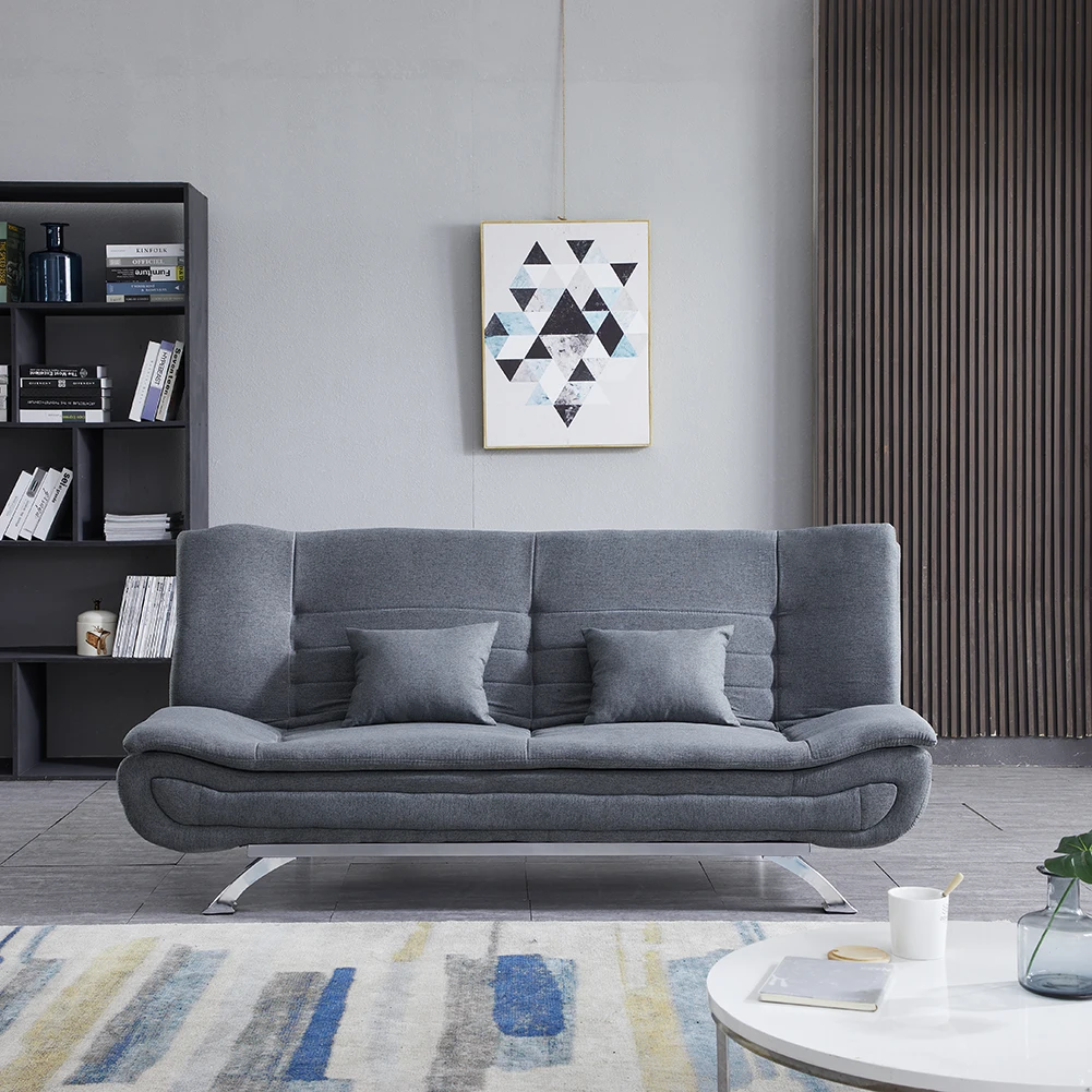 Grey Shell 3 Seater Recliner Sofa Bed with 2 Pillows  for Living Room Bedroom Home Office Study