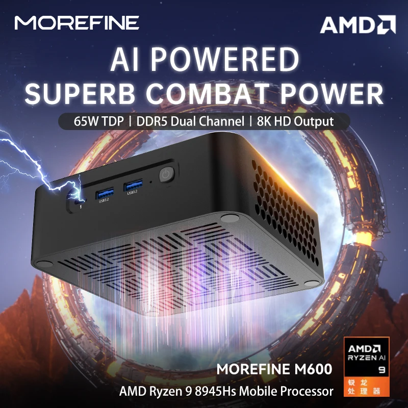 MOREFINE M600 AMD CPU 8945HS/8845HS/8645HS Mini PC 512GB Mini Computer 64G DDR5 PCIe4 Gaming Computer PC Gamer WIFI6 WIN11PRO