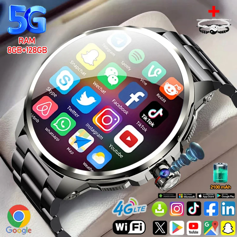 5G/4G Smart Watch 1.95 inch 720*720 AMOLED HD 900W Camera Clock 8GB+128GB RAM 1990mAh GPS WIFI Google APP Smartwatch Android 9.0