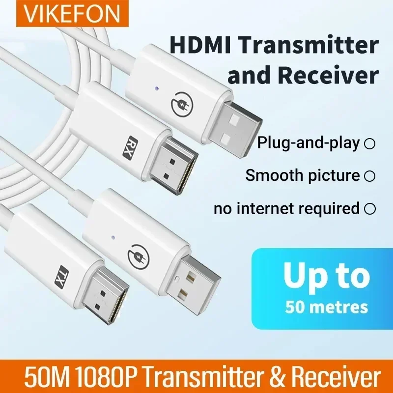 50M Wireless Transmission Video Transmitter and Receiver HDMI-Compatible Extender Display Adapter Cable Screen Mirror for Camera