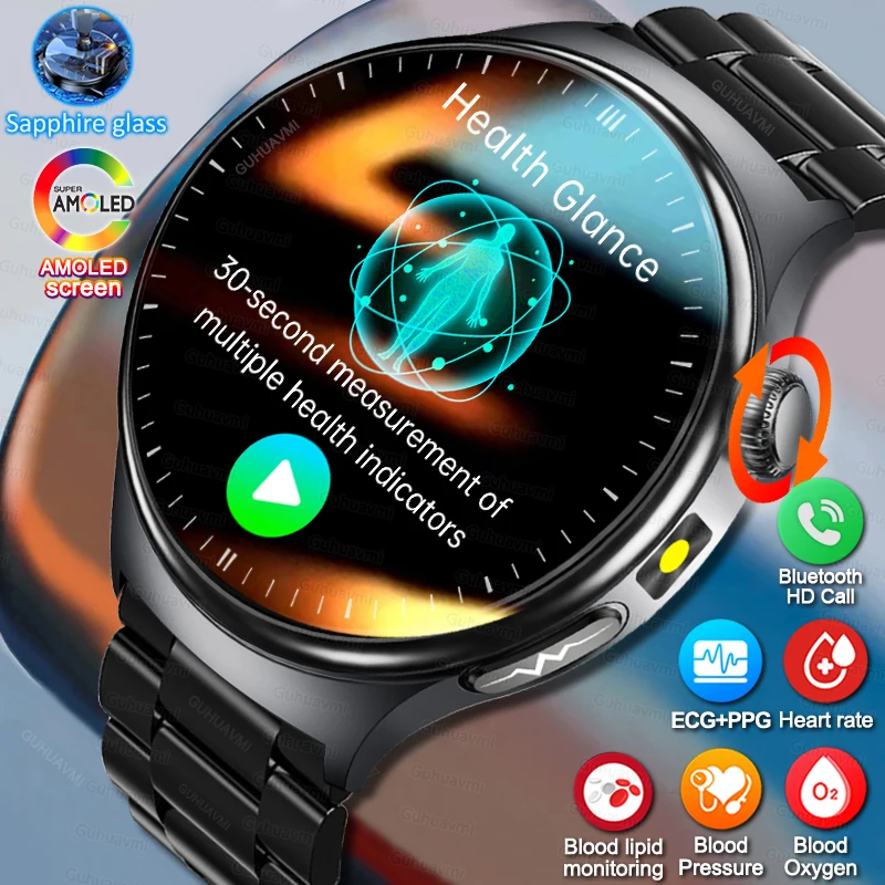 ECG Smart Watch 1.43 inch Full Touch Screen AMOLED Physical Examination Blood oxygen Pressure Fat Call Health ECG+PPG Smartwatch