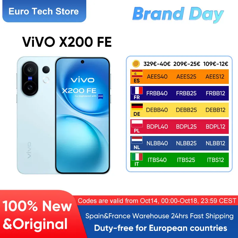 Premiere Global Version ViVO X200FE 5G Smartphone Dimensity 9300+ FuntouchOS 15 ZEISS Image Pro Packed 6500mAh 90W 6.31′ AMOLED