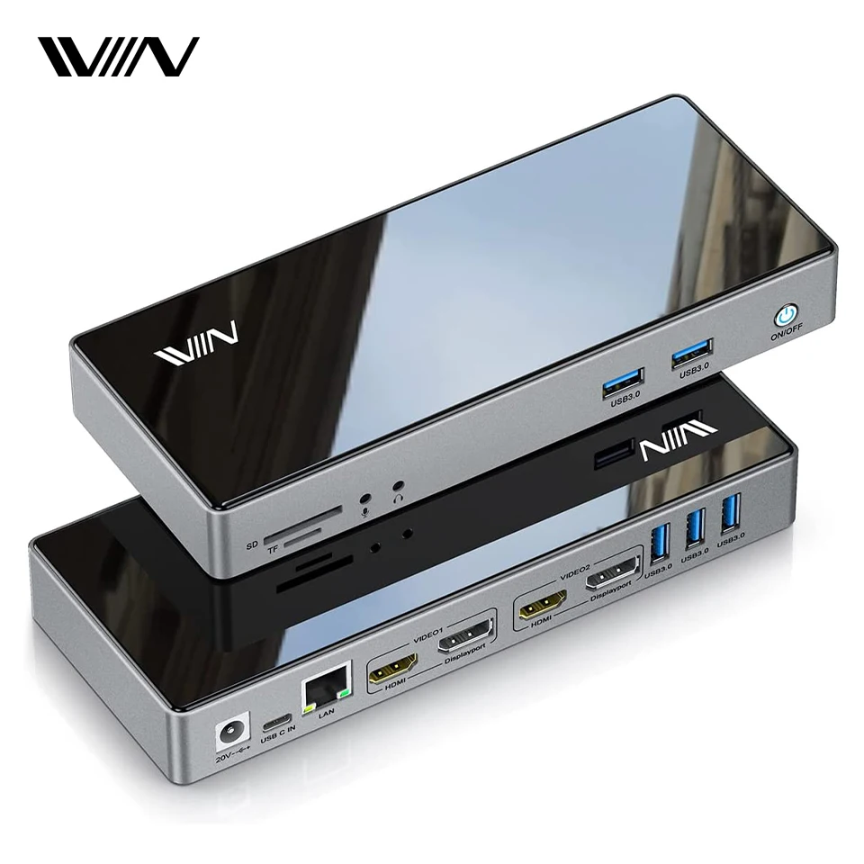 USB 3.0 Docking Station, IVIIN Universal USB C Docking Station with Dual Monitor 4K HDMI and Displayport 5K, Triple Display