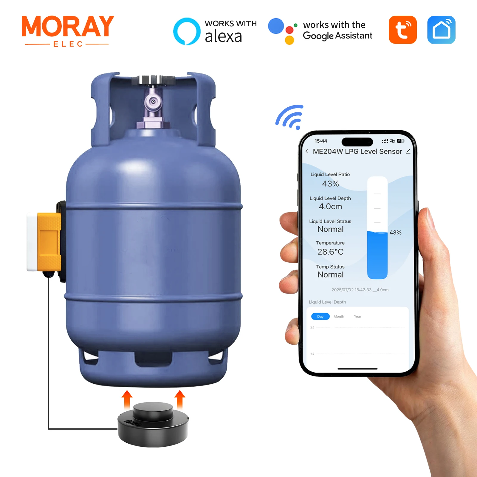 Moray ME204W Tuya Smartlife APP WiFi Mobile APP Wifi Gas Level Sensor for LPG Tank Gas Level Indicator
