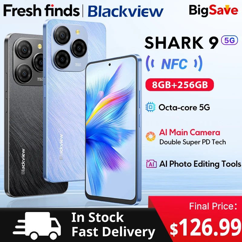 【Brand+】World premiere Blackview SHARK 9 5G Smartphone 6.67” HD+ IPS 90Hz Display NFC 50MP AI Main Camera GPS Android 14