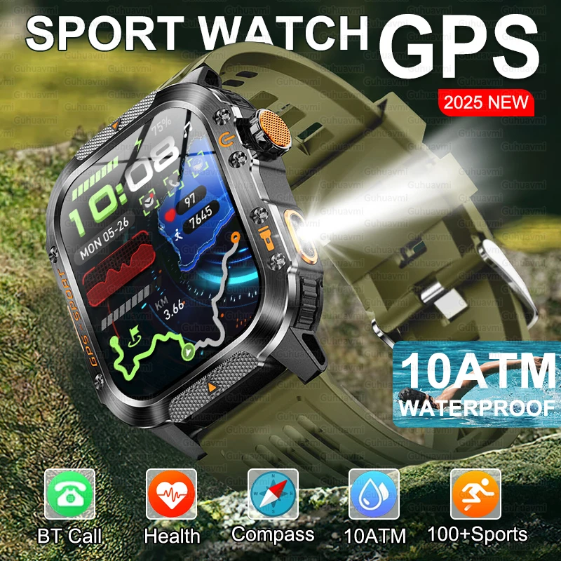 2025 New Military T-Rex 3 Smart Watch Bulit-in GPS Compass Altimeter Barometric 10ATM/IP69K Waterproof Bluetooth Call Smartwatch