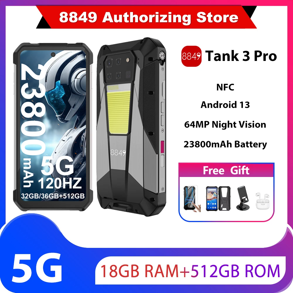 8849 Tank 3 Pro Unihertz,32GB/36GB RAM 512GB ROM,With 100 Lumens 120Hz Projector,23800mAh,120W Fast Charger,5G Rugged ,200MP