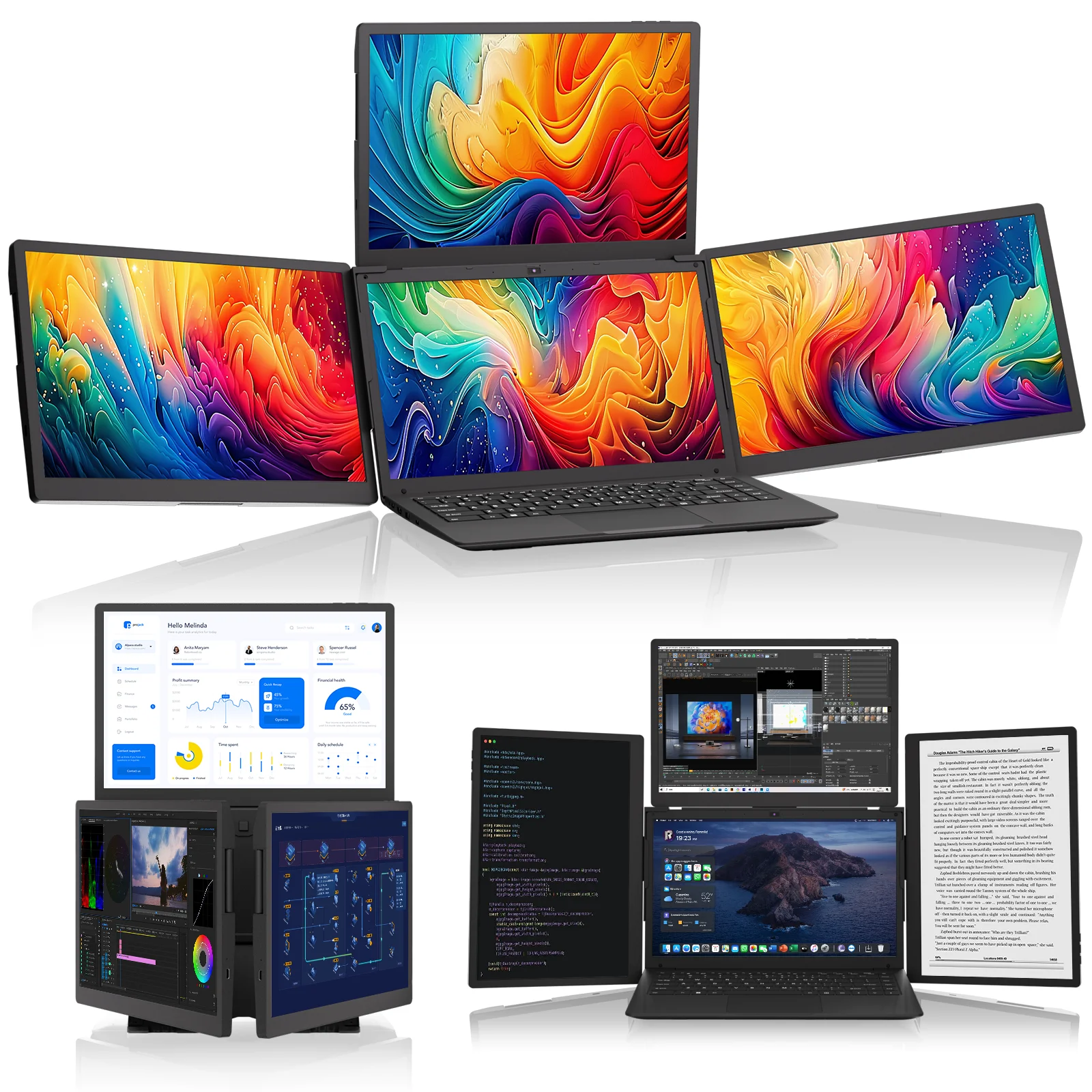 13.3Tri-Screen/Dual Screen Laptop Dock DIY ConfigurablePeect for Stock TradingData Work & Office Use Compatible with Mac & Win