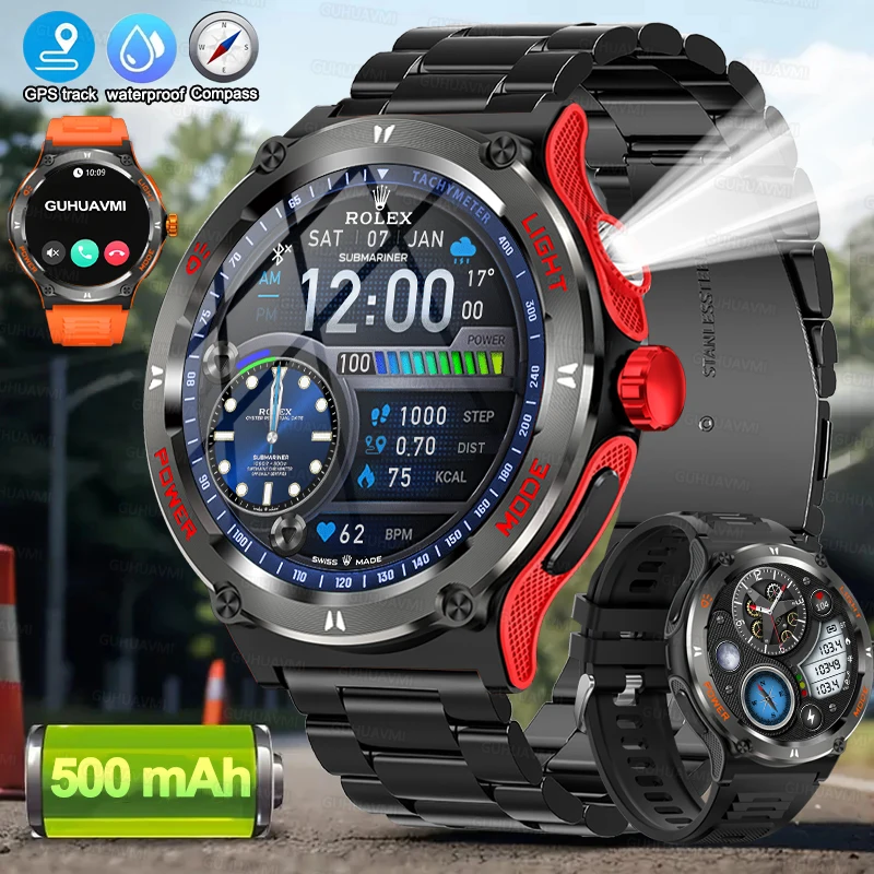 2025New For Men Women Outdoor Sport Smart Watch Men GPS Fitness Compass LED Flashlight 3ATM Waterproof BT5.3 Call Smartwatch