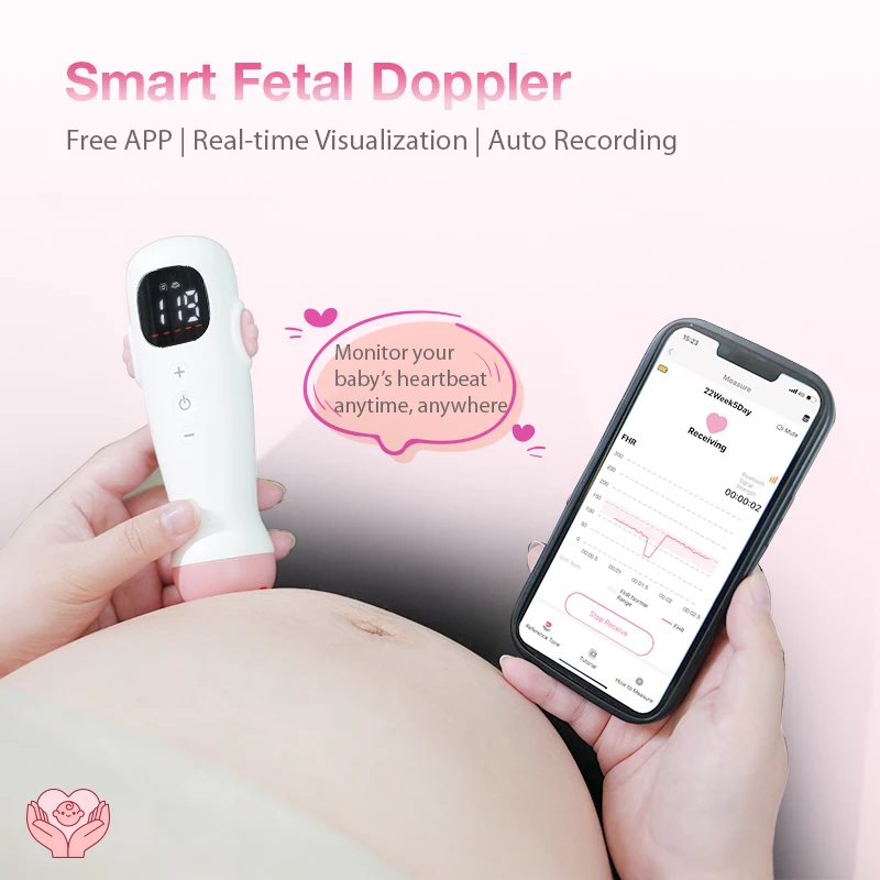Rechargeable Fetal Doppler Monitor with Bluetooth, Smart Sensing, App Tracking, and Clear Heart Curve Display for Pregnancy Care