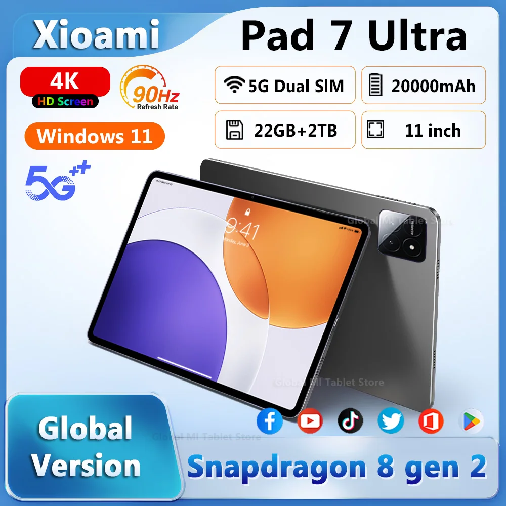 Global New Version Pad 7 Ultra Original Android 14 22TB 1TB 2TB WiFi7 Tablet Snapdragon 8 gen2 5G GPS HD 4K 20000mAh Tablet PC