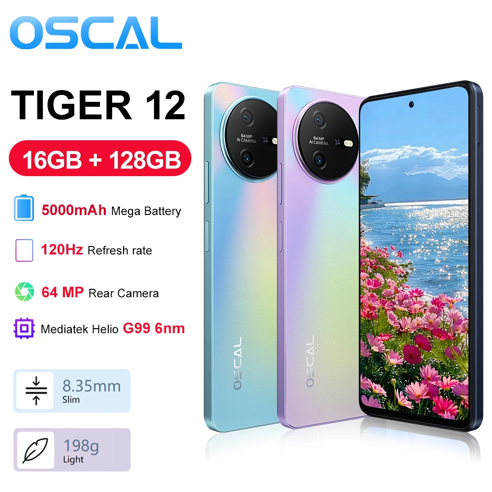 Blackview OSCAL TIGER 12 Smartphone 6.78” 120Hz 2.4K Display Call Phone 8GB RAM+128GB ROM 64MP Telephon Portable Android 13 NFC