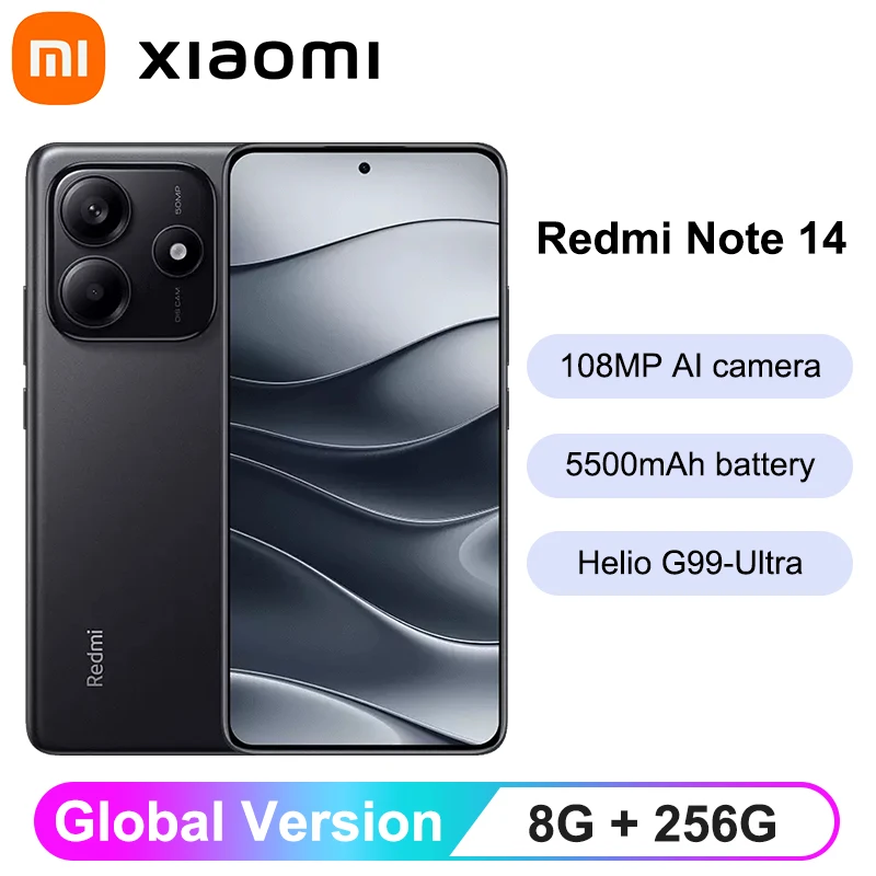 UK Version Xiaomi Redmi Note 14 4G Smartphone Helio G99-Ultra 6.67” AMOLED Display 120Hz108MP AI Camera 5500mAh Battery NFC