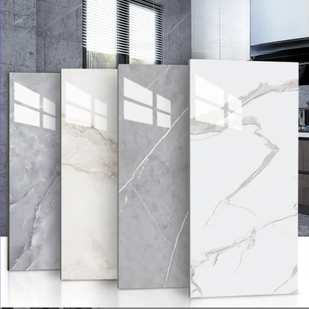 10-20pcs 30x60cm Self-Adhesive Marble PVC Floor Tiles Waterproof Peel Stick Wall Sticker Kitchen Bathroom Removable Home Decor