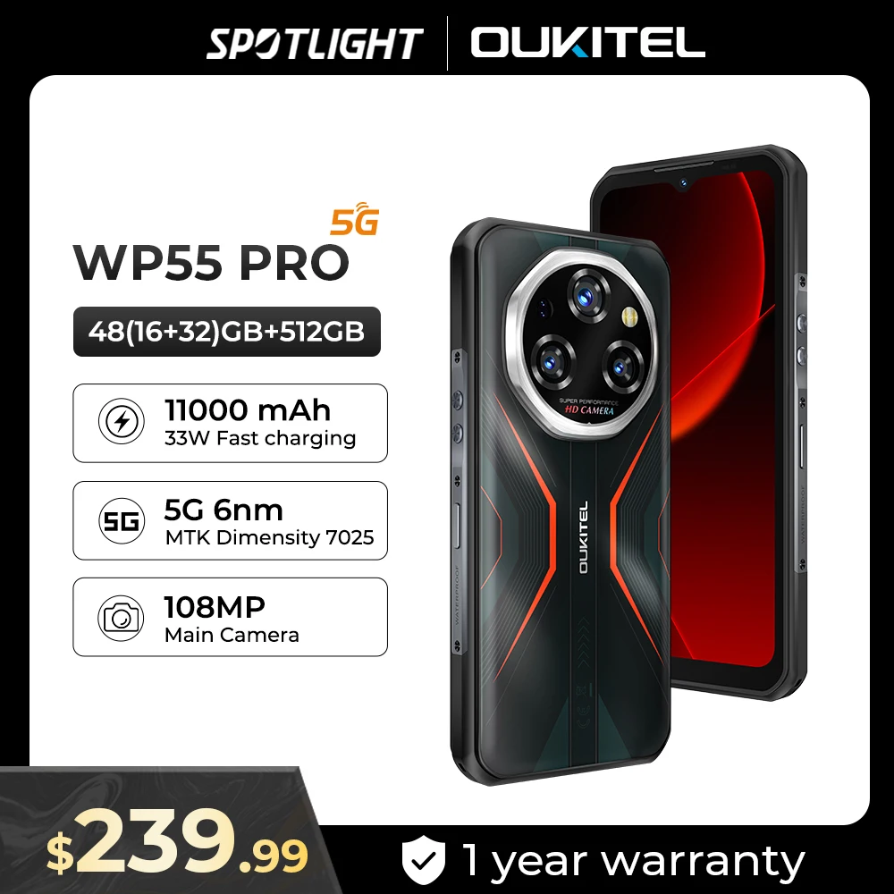 Oukitel WP55 Pro 5G Rugged Smartphone 48GB(16+32) +512GB 11000mAh 33W 108MP 6.6