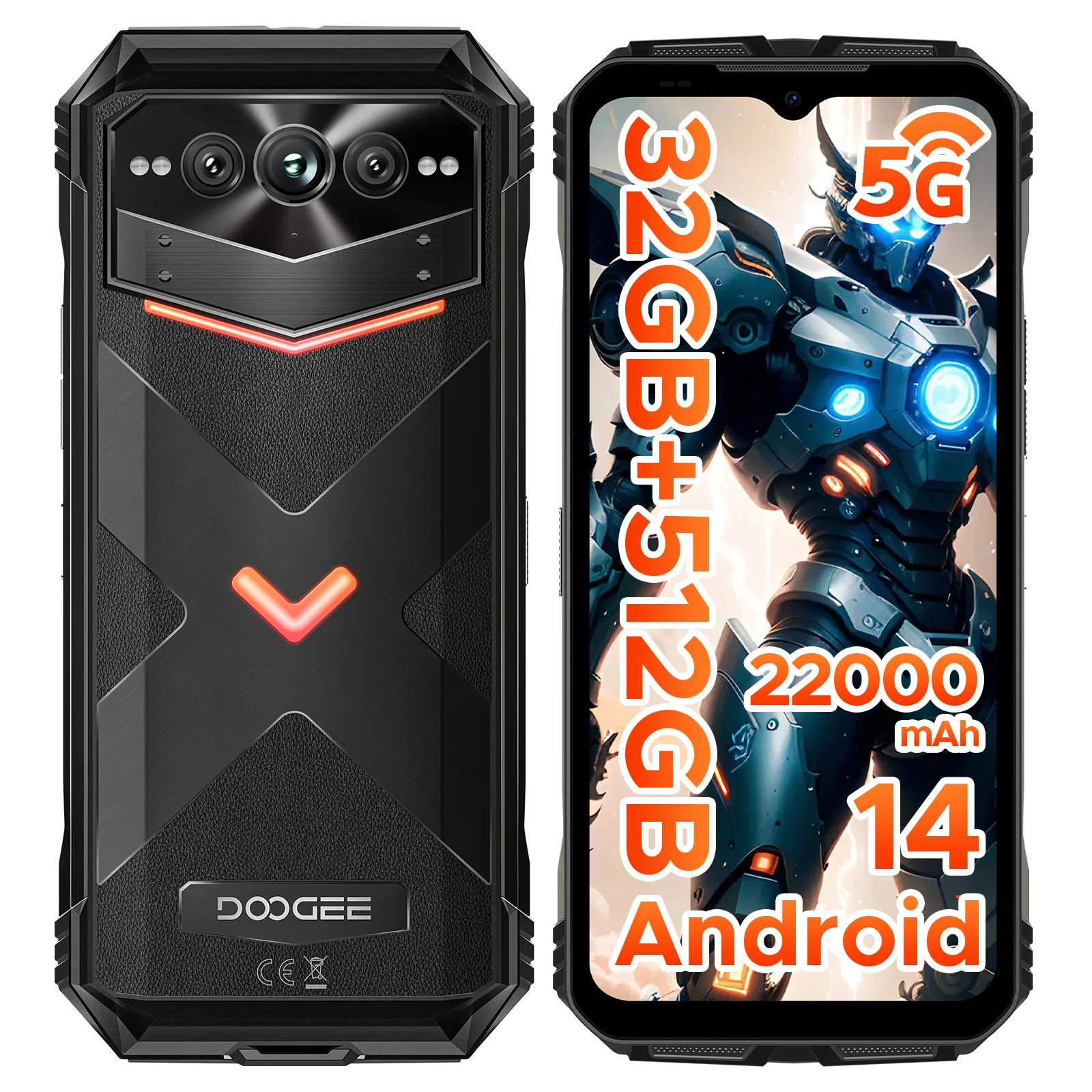 DOOGEE V Max Pro 5G Rugged Phone Dimensity 7050 6.58” 120Hz 22000mAh Large Battery 12GB+512GB Lighting Effect 5g Smartphone