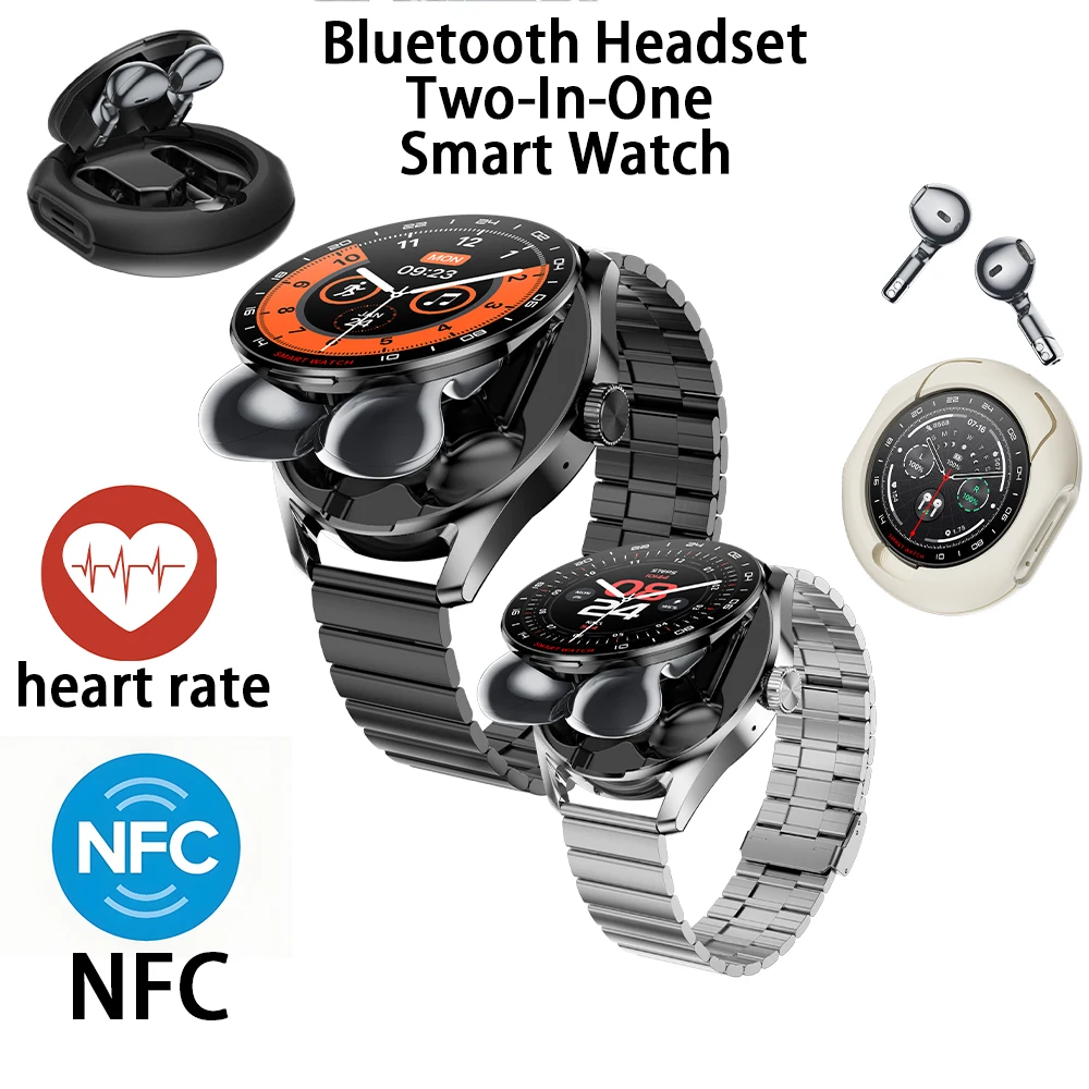 2025 New TWS 2-in-1 Bluetooth Earphones NFC Men’s Smart Watch Heart Rate Monitoring BT Call Multiple Sports Women’s SmartWatches
