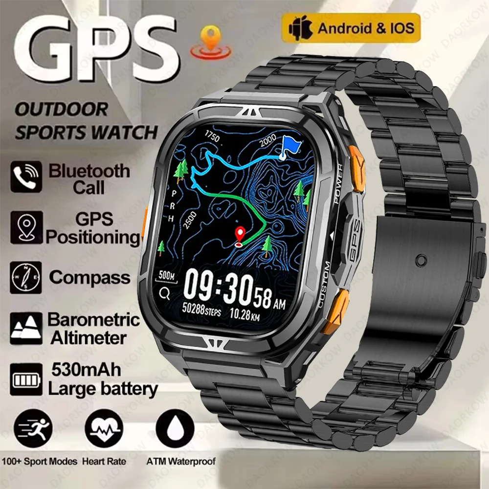 New GPS Track Smart Watch Men 5ATM Waterproof 1.96