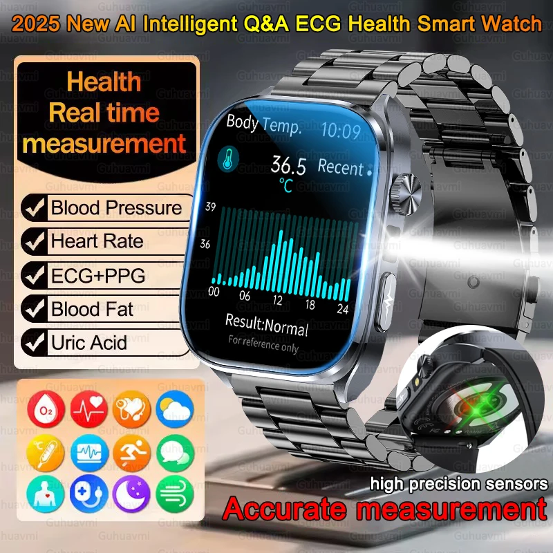 2025 New Nursing Grade ECG+PPG Smartwatch For Men 2.0”Sapphire Glass Screen Heart Rate Blood Lipid Uric Acid Health Smart Watch