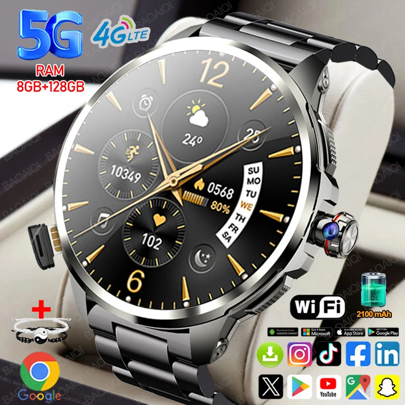 5G/4G Smart Watch 1.95 inch 720*720 AMOLED Screen 8GB+128GB RAM 900W Camera WIFI Google APPS Download Android 9.0 Smartwatch GPS