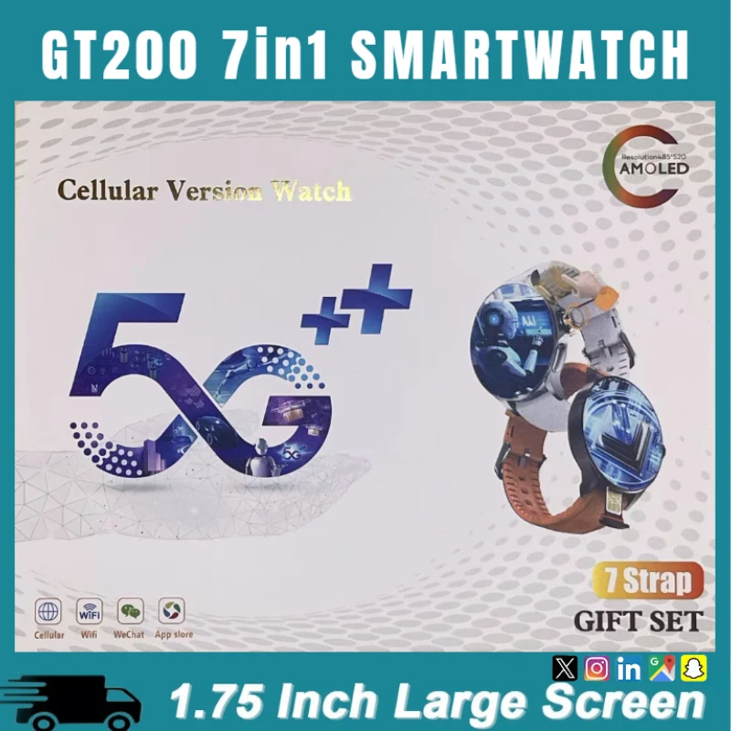 2025 New GT200 7-in1 4G Smart Watch Video Chat 32GB Memory WIFI SIM Card NFC Sports GPS Positioning Heart Rate 4G Andriod Watch