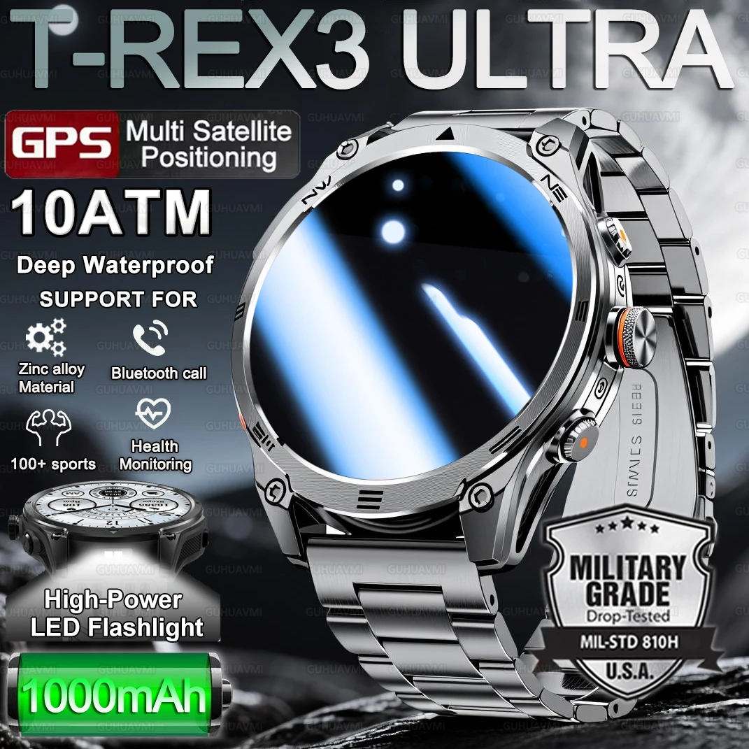 New Military Smart Watch 1000Mah Battery GPS trace Compass 10ATM Waterproof Tactics Sport Flashlight BT call Smart Watch For Men