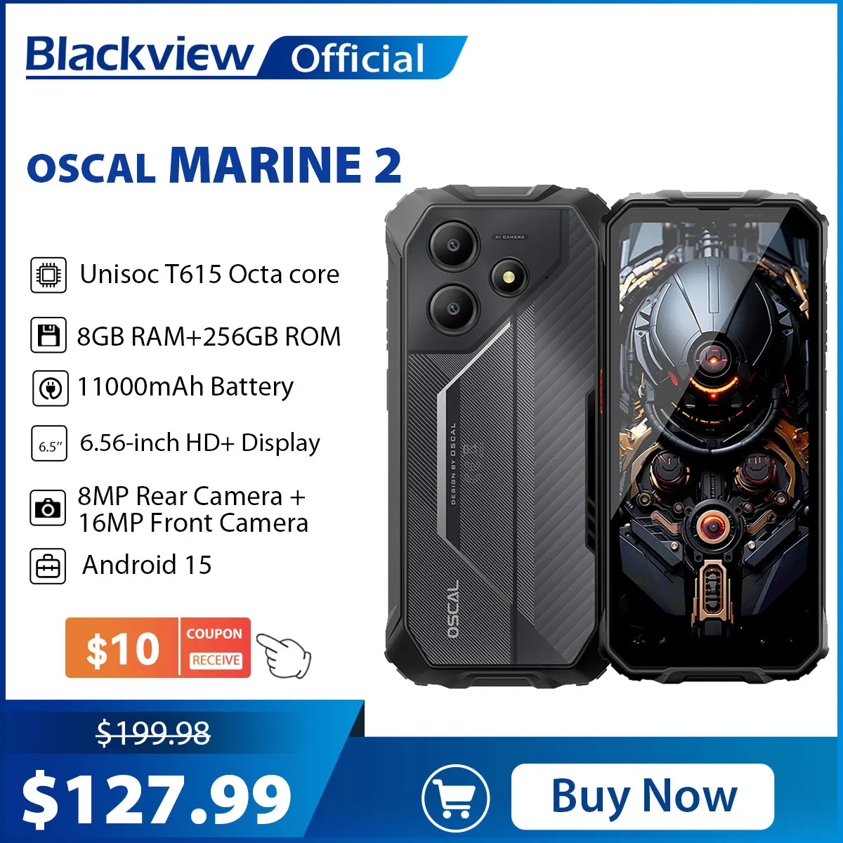Blackview OSCAL Marine 2 Rugged Phone 8GB RAM 256GB Smartphone AI 11000mAh Battery 6.56