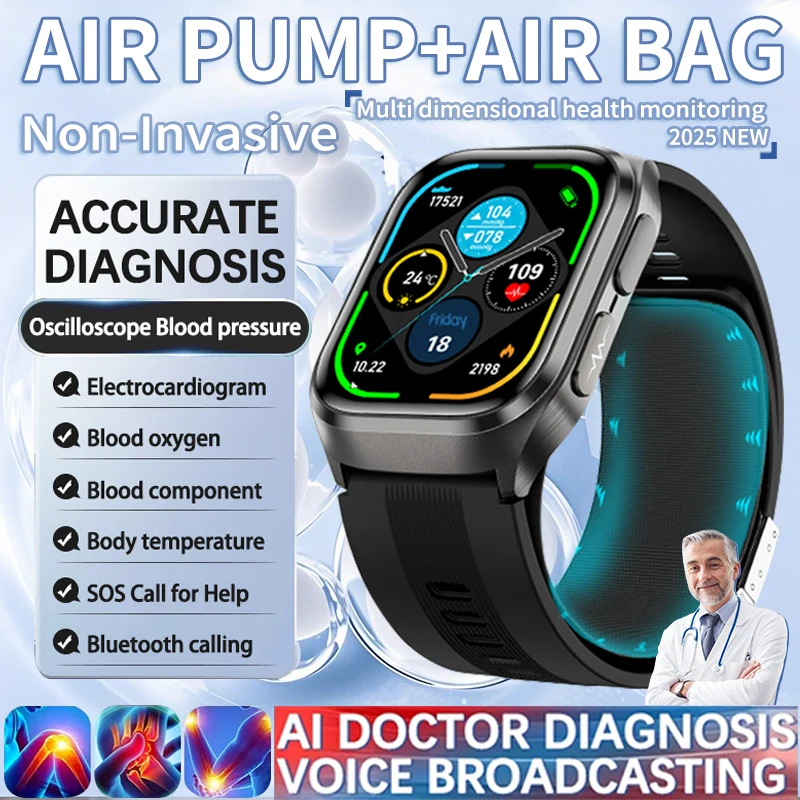 New ECG AI Diagosis Health Smart Watch Men Blood Pressure Lipid Uric Acid NFC Air Pump Airbag Health Smartwatches Women For IOS