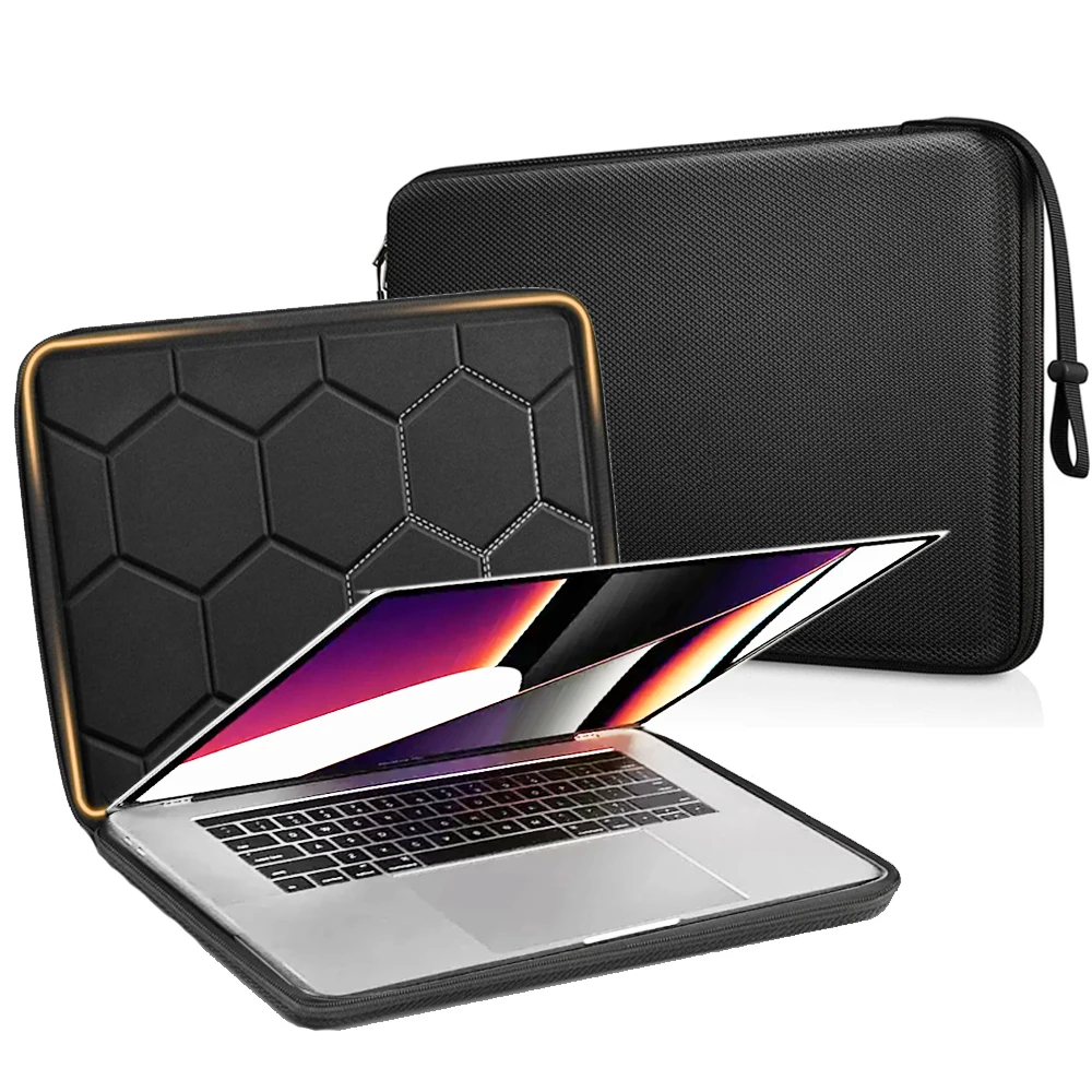 13 14 15.6 inch Laptop Sleeve Bag Shockproof Computer Bag Waterproof EVA Protective Carrying Case Black with Straps