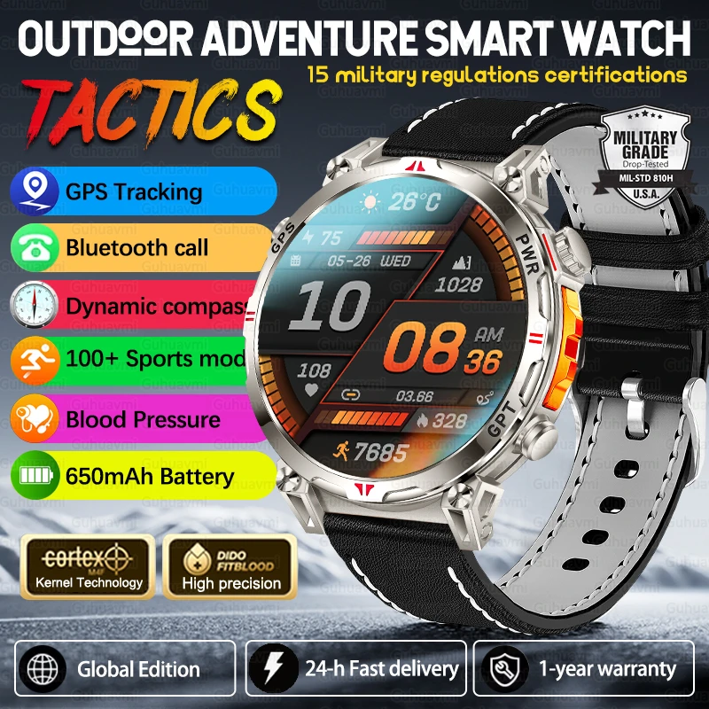 Military GPS Sports Smartwatch Tactical Version Men 650mAh Battery 3ATM Waterproof Heart Rate Blood Pressure Fitness Smart Watch