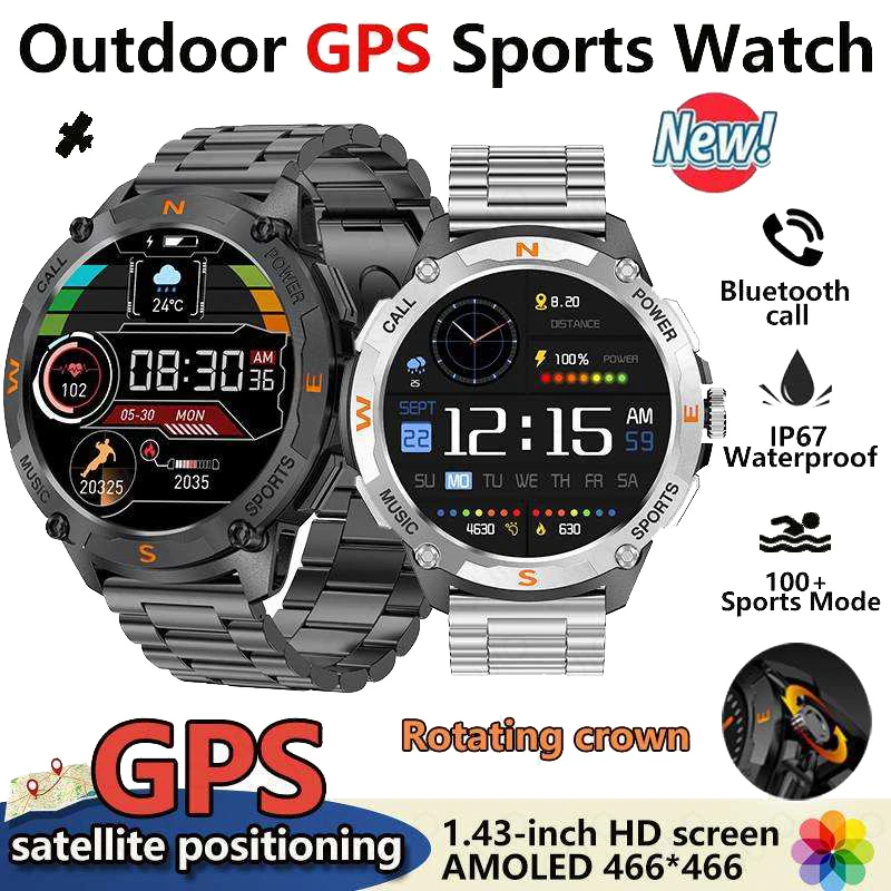 T-Rex3 GPS Smart Watch 10ATM Waterproof Swim Climb Outdoor Sport SmartWatch for Men Women Amoled Rotate Button HeartRate Monitor