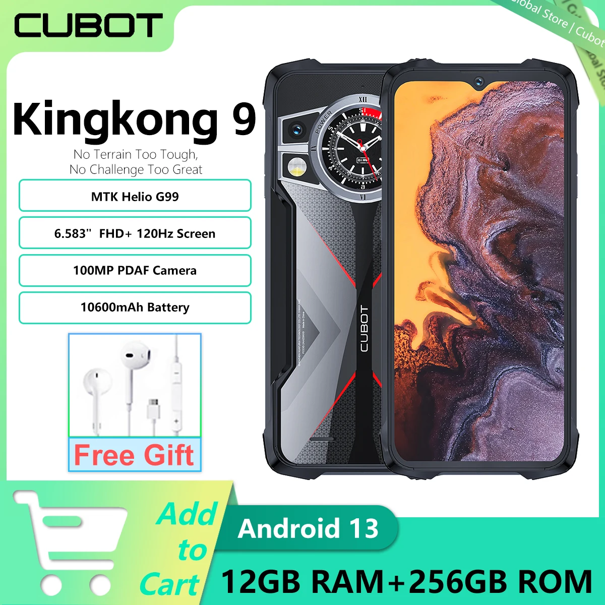Cubot KingKong 9 Rugged Smartphone Helio G99 4G 6.58-inch 120Hz Screen 12GB+256GB 100MP 10600mAh Battery NFC Android 13
