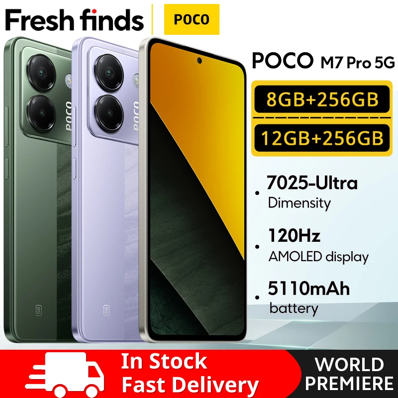 Newest POCO M7 Pro 5G Global Version Dimensity 7025-Ultra 120Hz FHD+ Eye-care AMOLED Display NFC 45W Turbo Charging 5110mAh