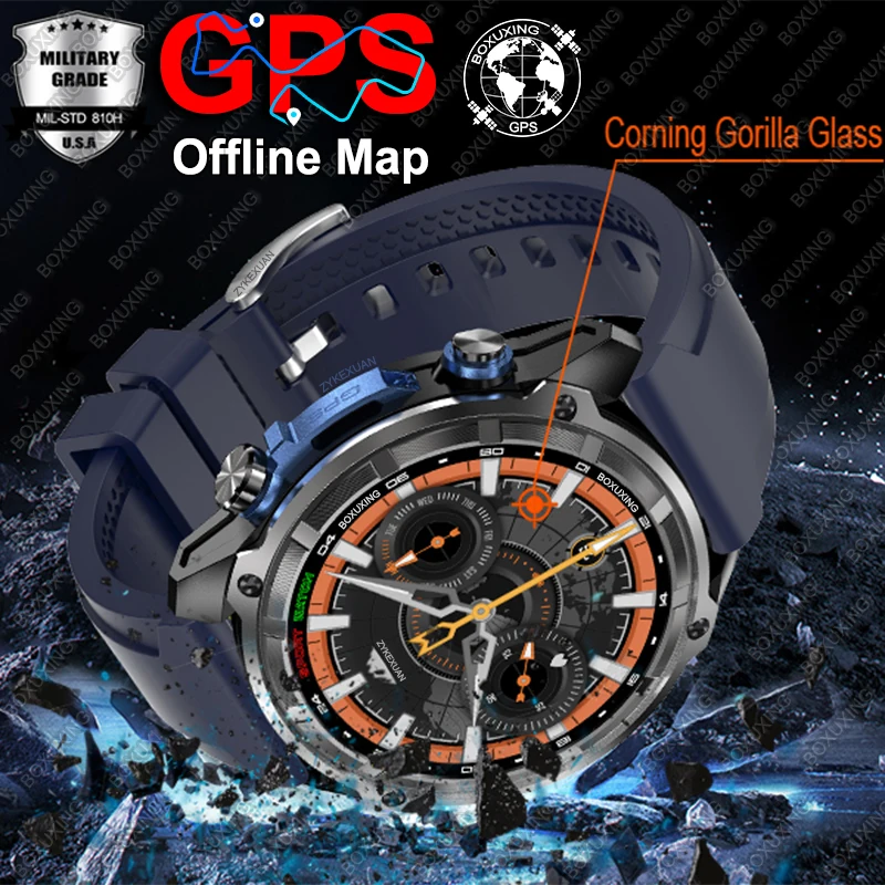 2025 New Military GPS Smart Watch Men Offline Map 860 mAh Compass 5ATM Waterproof 4GB Memory Swimming Sapphire Screen Smartwatch