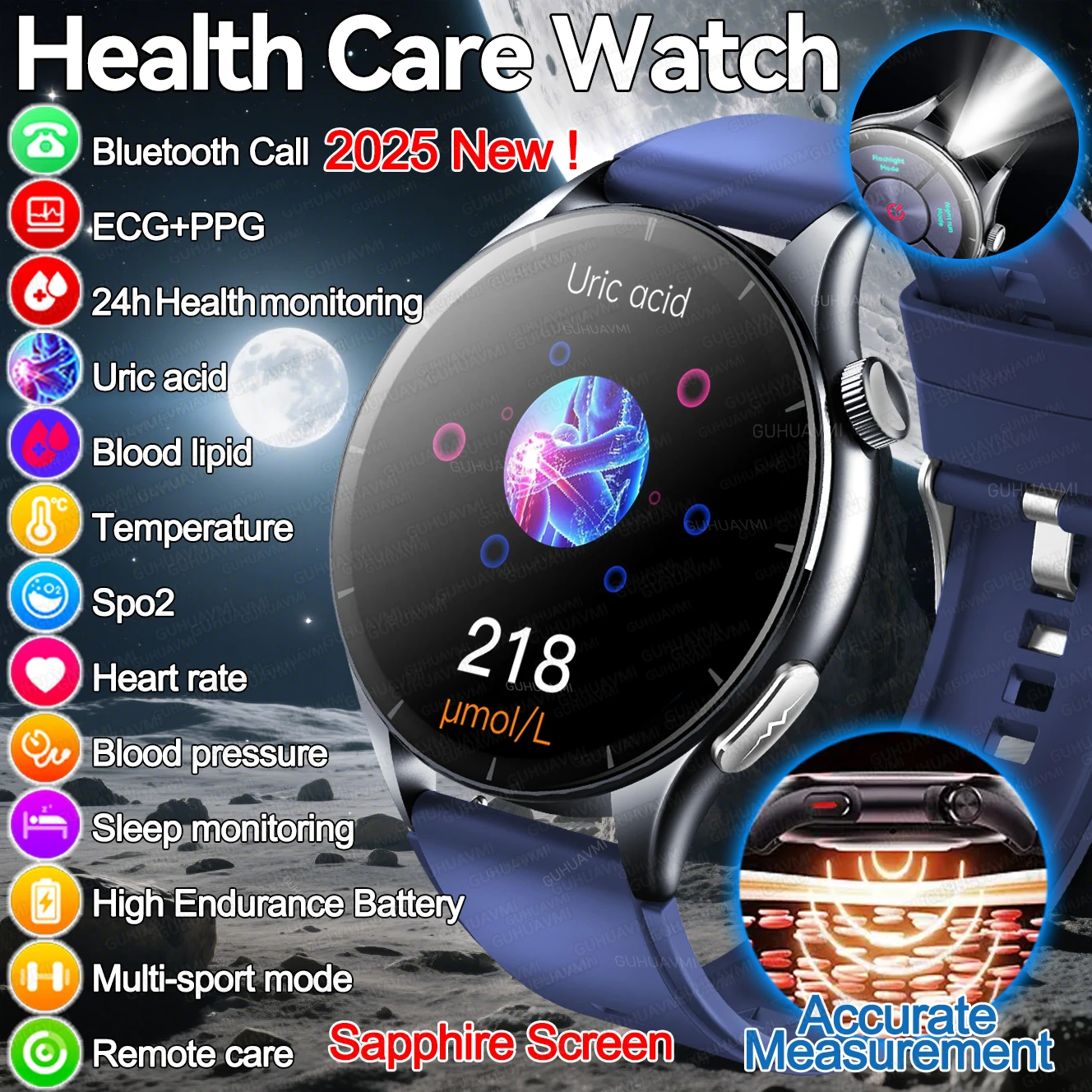 For XIAOMI New Healthy Blood Lipids Uric Acid Smart Watch Men ECG+PPG Fitness Tracker Clock Bluetooth Call Sports Smart Bracelet