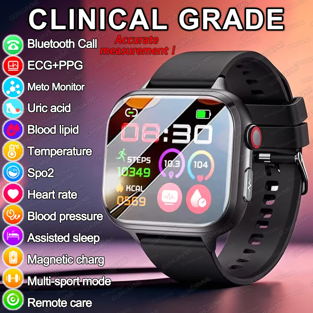 2025 New Clinical Diagnosis Health Smart watch Uric acid Blood lipids ECG+PPG Body Fat Pulse BP Heart rate AMOLED smartwatch