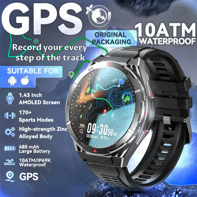 2025 New GUHUAVMI Original Premium GPS SmartWatch Ultra HD AMOLED Display Built-in GPS BT Call 10ATM Waterproof Smart Bracelet