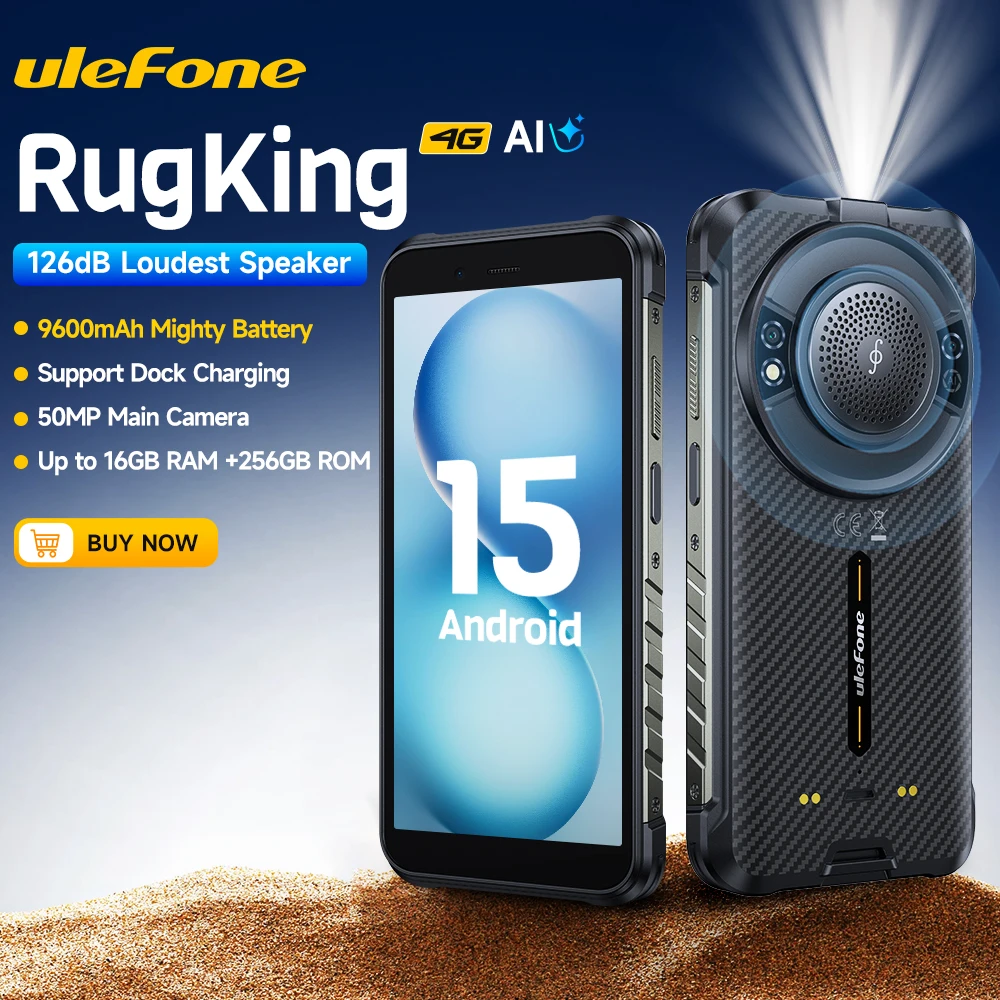 【2025 New】Ulefone RugKing 4G Rugged Smartphone Android 15 Up to 16GB+256GB 9600mAh NFC  50MP Main Cam Loud Speaker Waterproof