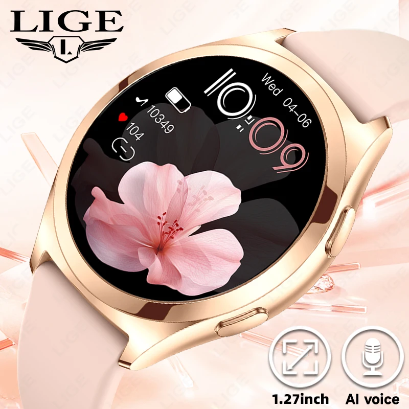LIGE Smart Watch Woman 1.27inch AMOLED HDScreen Custom Dial Fashion Ladies Smartwatch Always Show Time Bluetooth Call Wristwatch