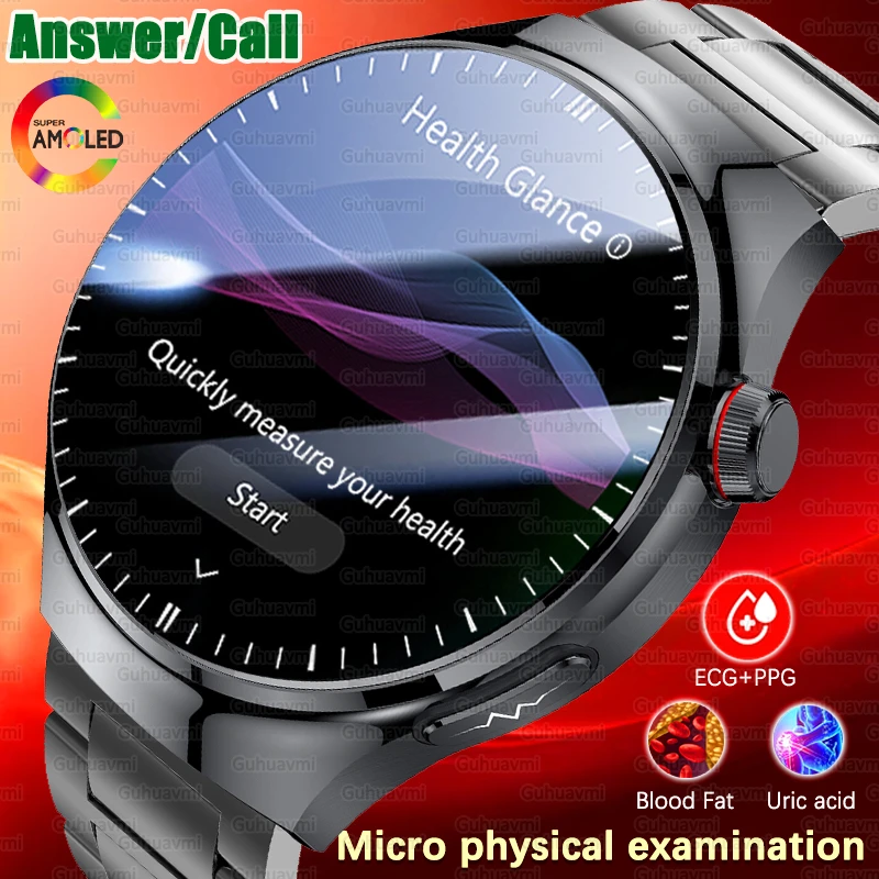 2025 New Sapphire Glass Smart Watch Precise Blood Lipid Uric Acid ECGPPG Body Temperature Voice Bluetooth Call Health Smartwatch