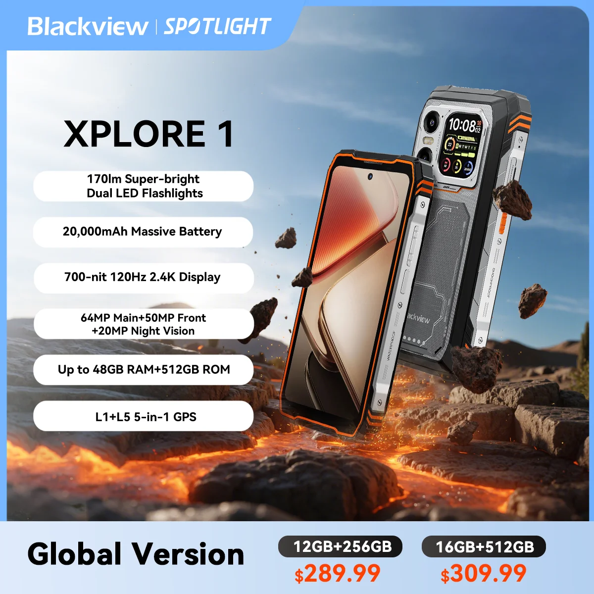 Blackview XPLORE 1 Outdoor Mobile Phone, 5G Waterproof Rugged Smartphone Android 15, 6.78” 2.4K Display, 16GB+512GB, 20000mAh