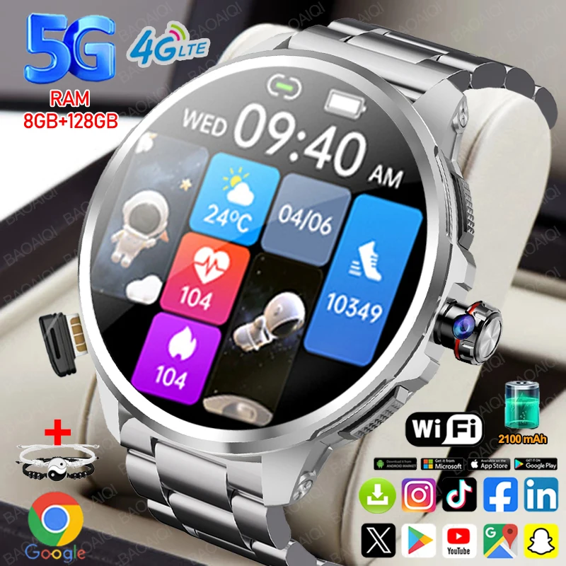 4G Full Network 5G Smart Watch Men 1.95 inch AMOLED Screen 900W Camera 8GB+128GB RAM GPS WIFI Google APPS Smartwatch Android 9.0