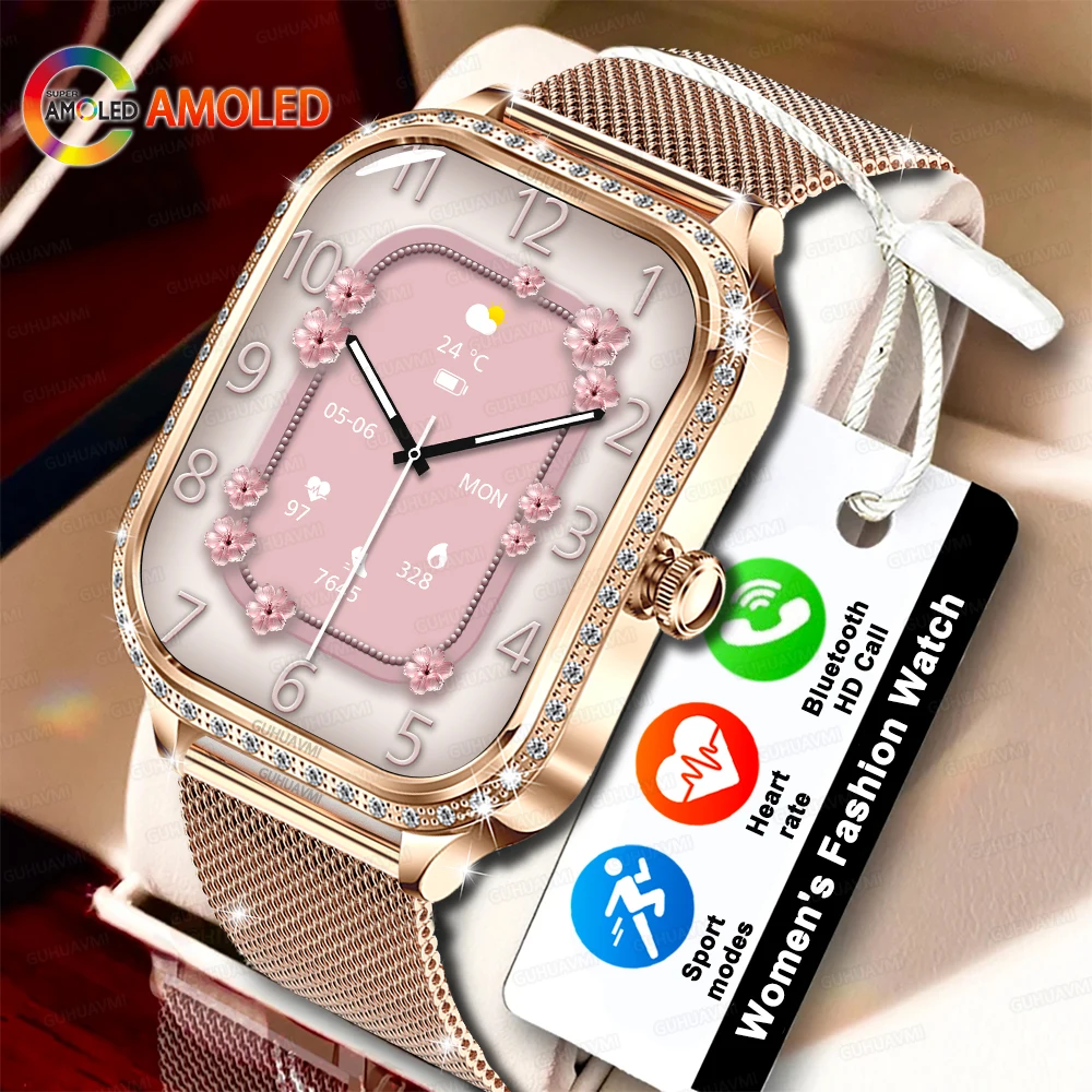 Fashion New Women Smart Watch AMOLED Curved Screen IP68 Waterproof Health Call Smartwatch For Samsung Huawei Apple Watch women