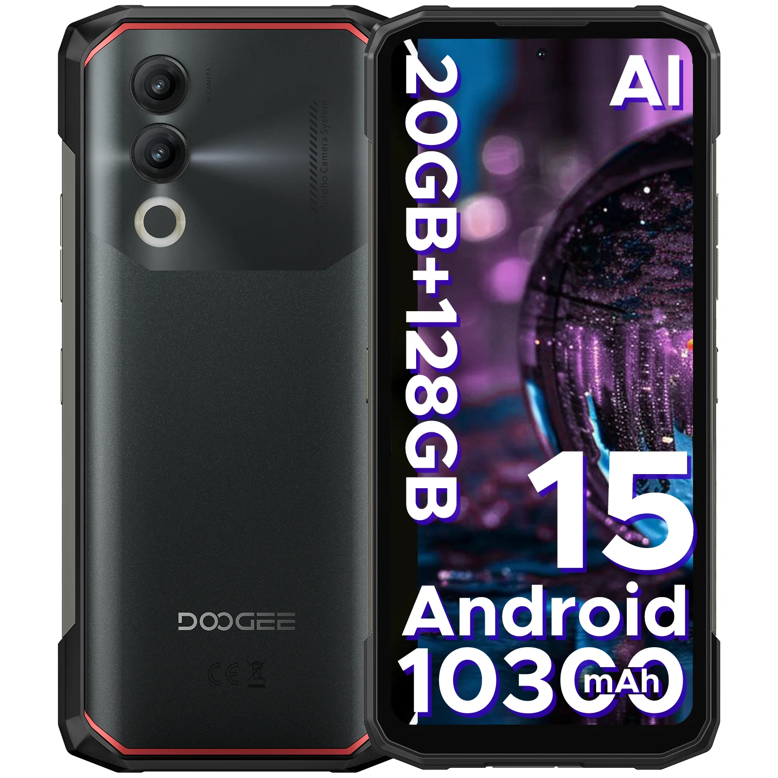 Global Version DOOGEE Blade20 Rugged Phone Gemini AI 6.6” 10300mAh Large Battery 20GB(4+16) 128GB Android 15 NFC Smartphone