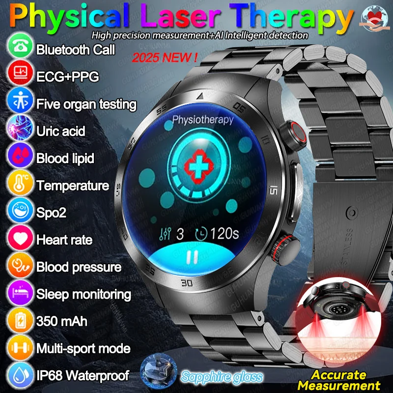 2025 New Laser Theraphy Health Tracker ECG Uric Acid Lipid Blood Pressure Smartwatches Men 1.49