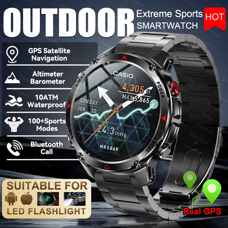 2025 New Outdoor 30M Waterproof Adult Swim Smart Watch Men Military Real GPS Compass Altimeter Bluetooth Call Sports Smartwatch