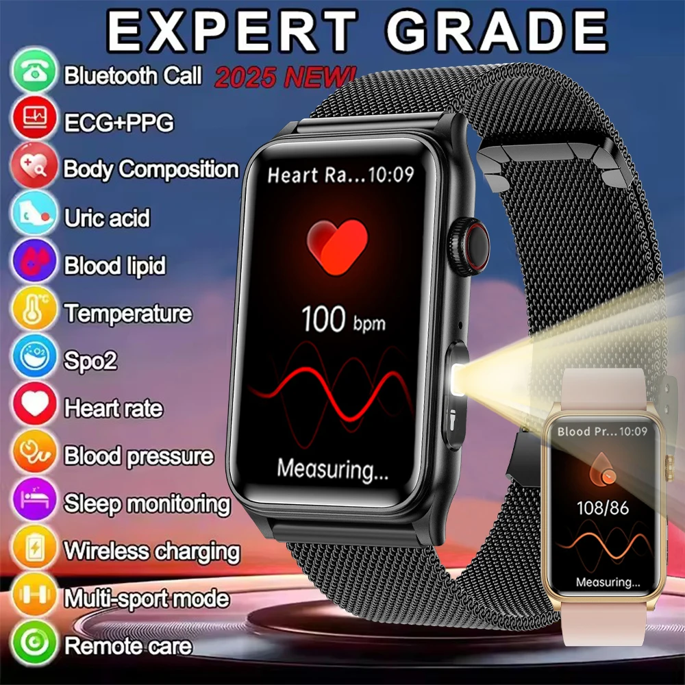 2025 New Smart Watch Men LED Bluetooth Call Sports Men’s Smartwatch Heart Rate Health Temperature Monitoring Women Smart Watches